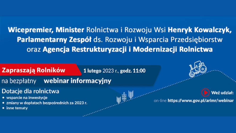 Plakat webinaru Dotacje dla rolnictwa 
